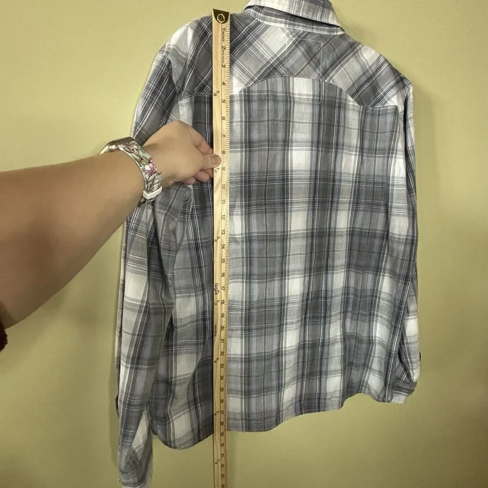 Levi's Shirt Men's Large Western‎ Pearl Snap Plaid Long Sleeve Gray Blue Cowboy